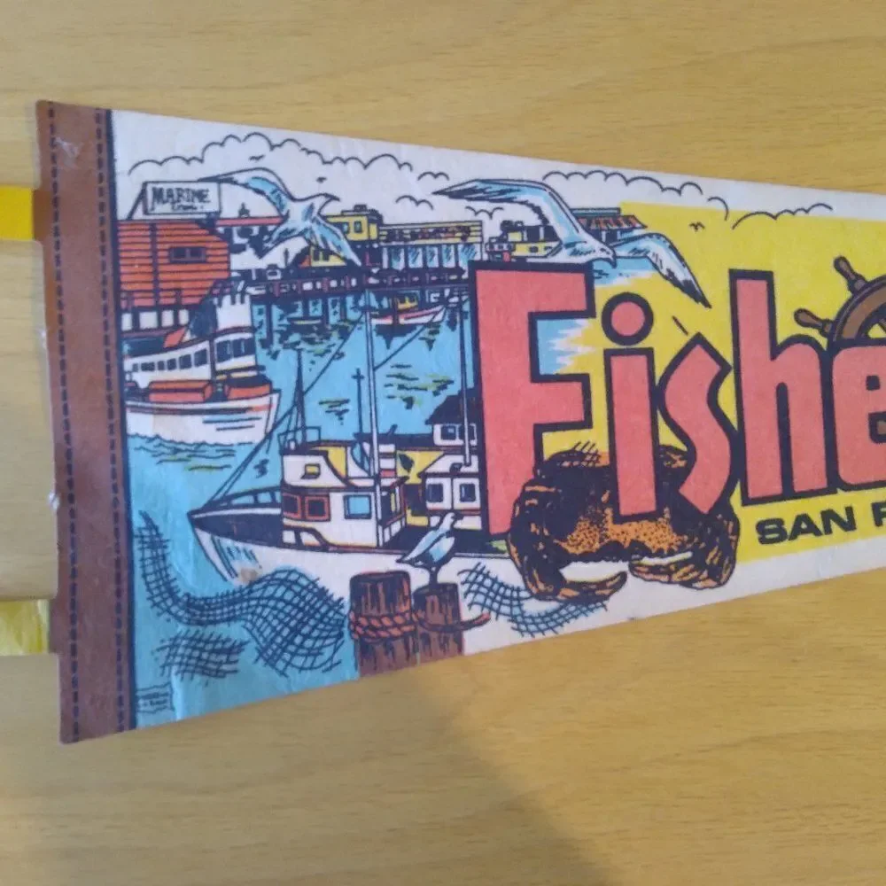Vintage 60s Fisherman's Wharf San Francisco Pennant Flag